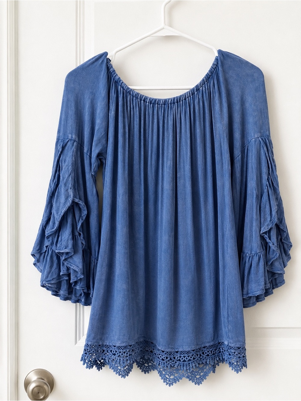 Altar’d State Blue Boho Off-Shoulder Blouse - Picture 2 of 4